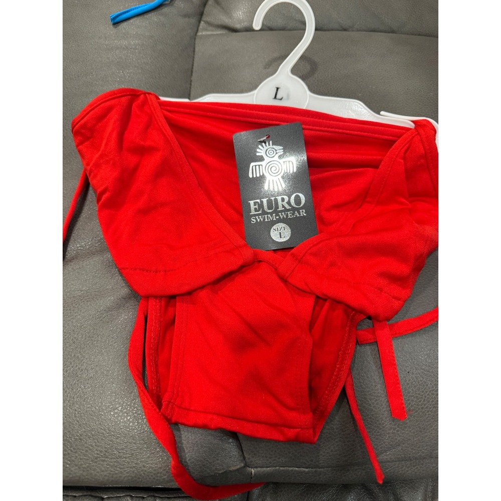 Euro Swimwear Womens Red Side Tie Bikini‎  set Size Large NWT Mexico